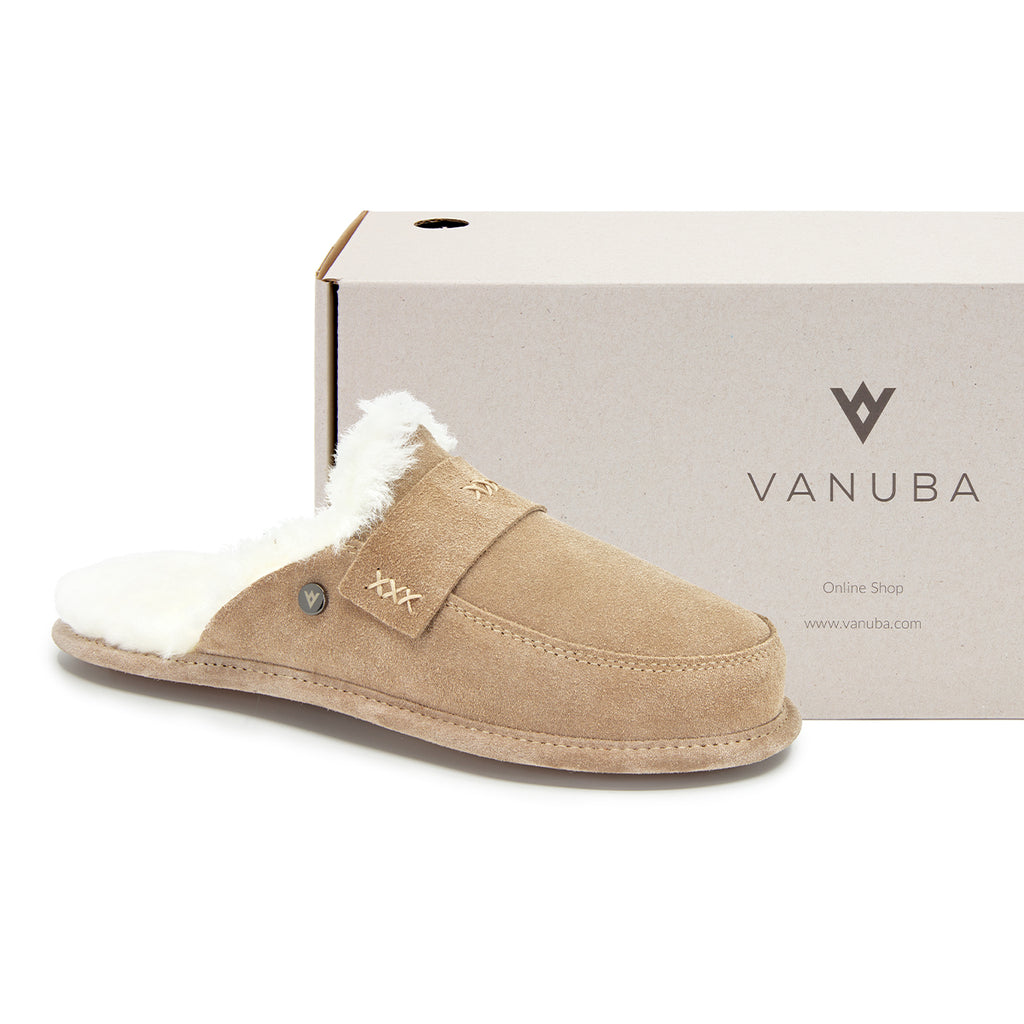 WOMEN'S SHEEPSKIN SLIPPERS ABBY BEIGE-WHITE