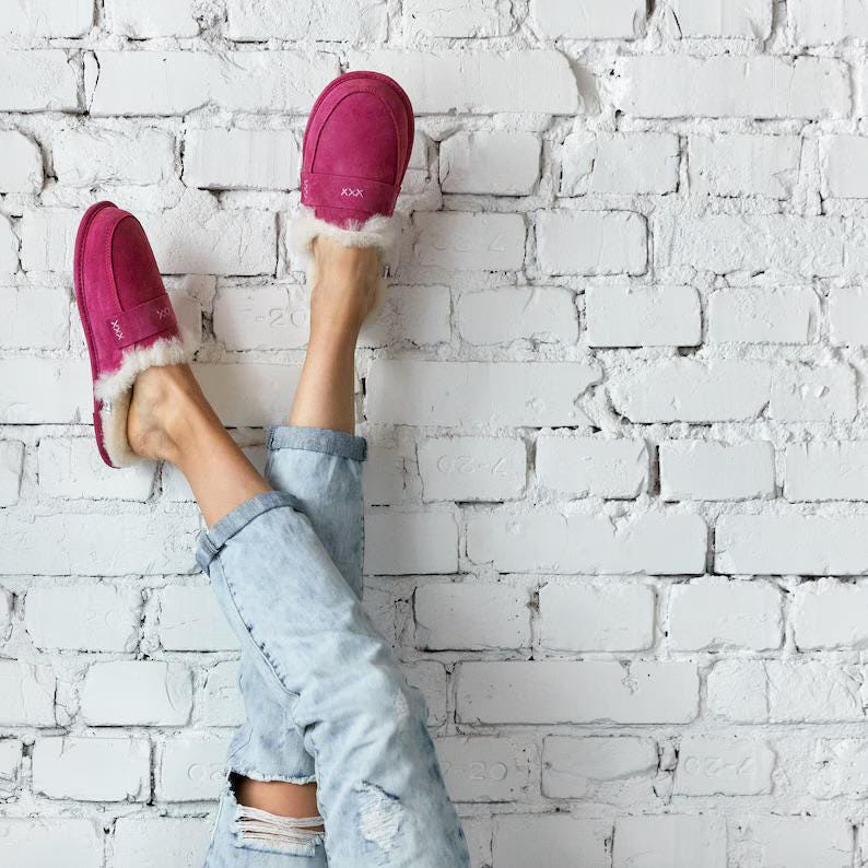 Beautiful Women’s Sheepskin Slippers | Pink Cozy House Shoes | 100% Natural Sheepskin, Perfect Gift for Her | Sizes 5.5–11