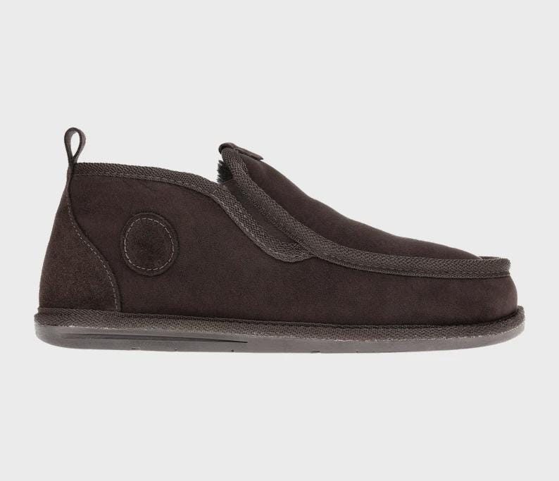 Men’s High Sheepskin Slippers – BROWN Wool Boots, Warm Lambskin House Shoes, 100% Natural Leather, Cozy Gift for Him